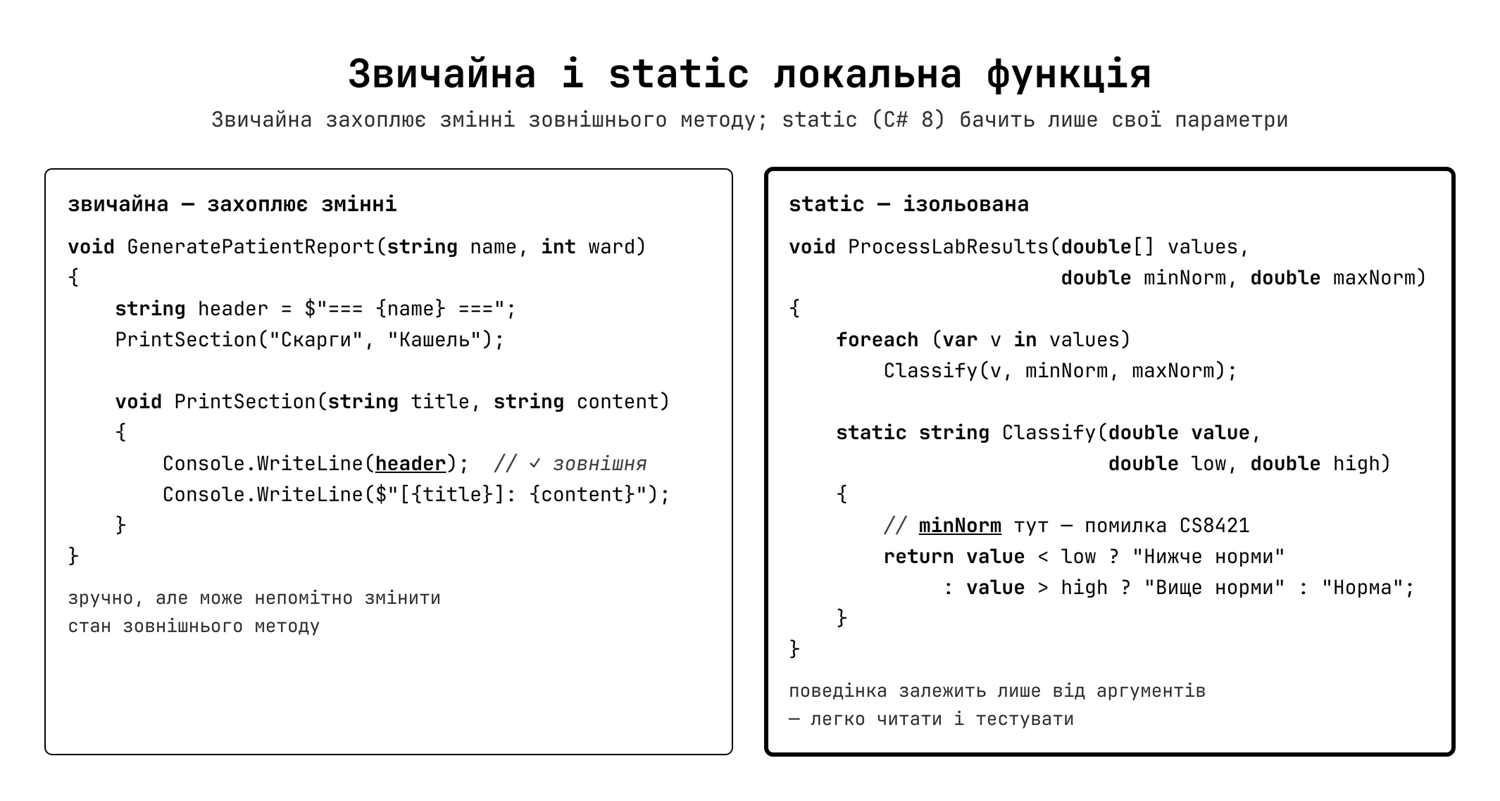 Звичайна vs static локальна функція